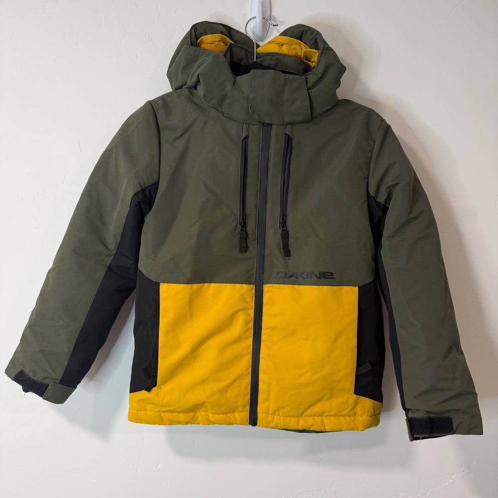 Dakine Kids Youth Snow Jacket Size S 7/8 Green Yellow Insulated Hooded Ski